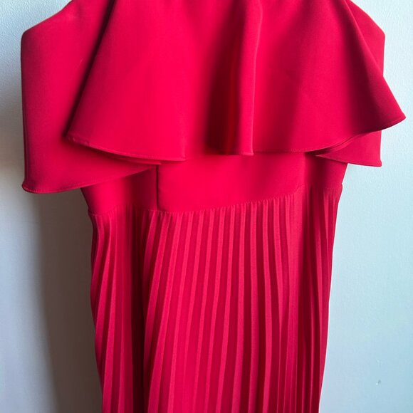 Strapless Aidan Mattox Red and Pink pleated Dress - Picture 5 of 7